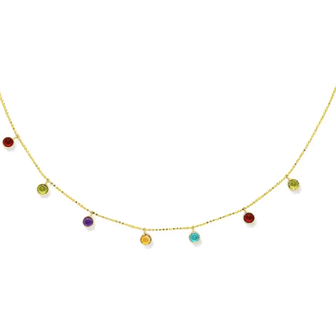 14k Real Yellow Gold and Semi-Precious Stone Necklace