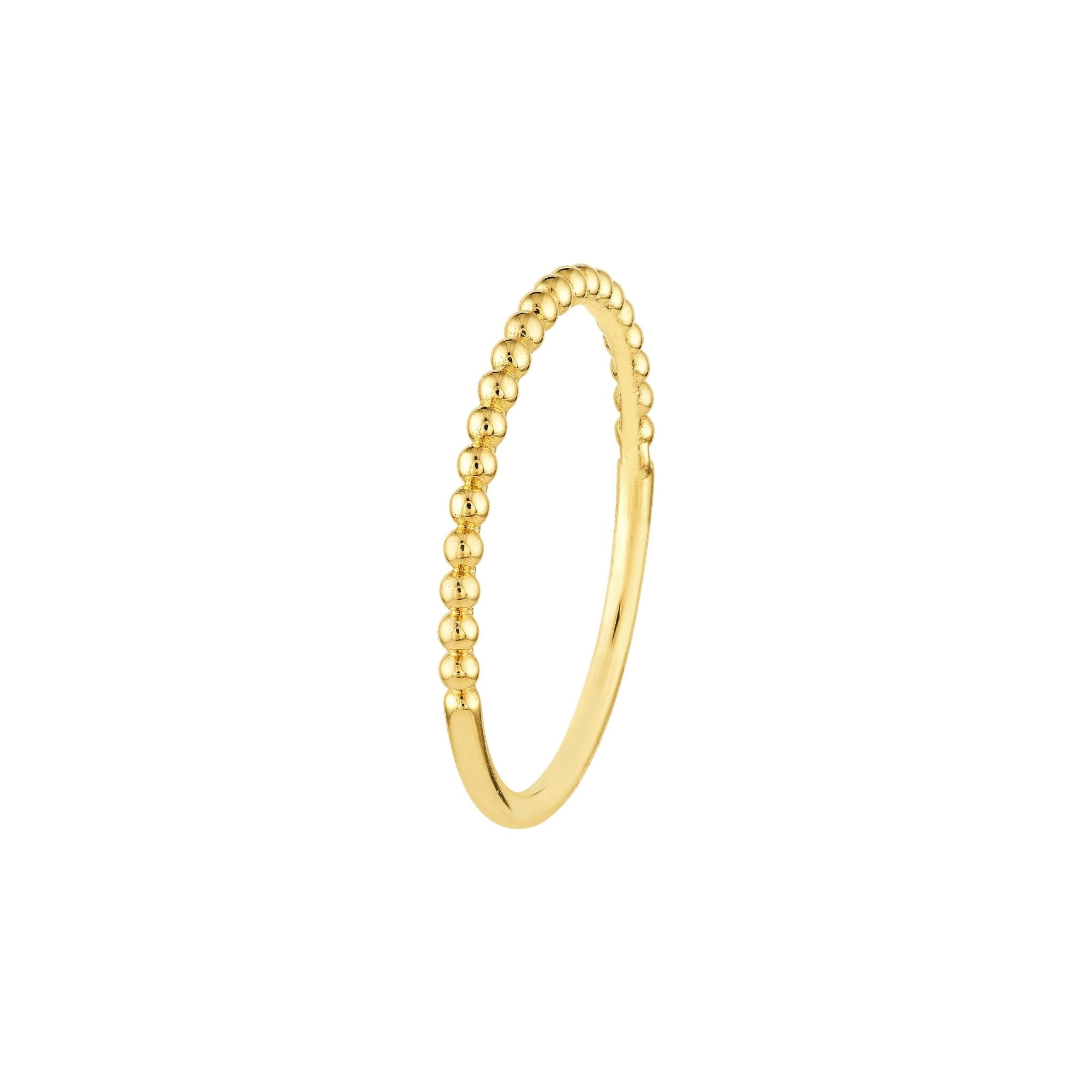 14k Real Yellow Gold Beaded Single Row Ring - JewelryAffairs