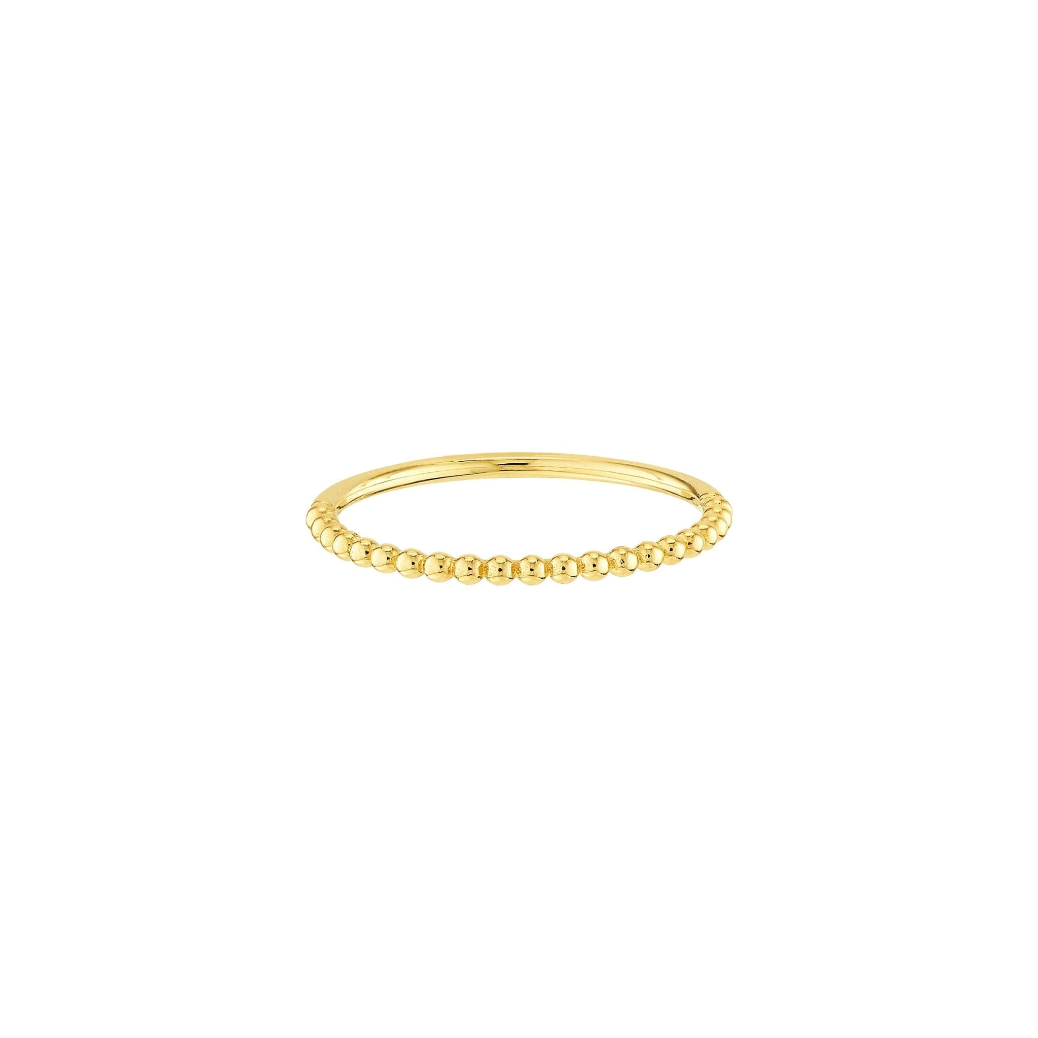 14k Real Yellow Gold Beaded Single Row Ring - JewelryAffairs