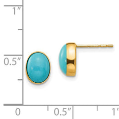 14K Real Yellow Gold Bezel Set Oval Turquoise Post Stud Earrings - JewelryAffairs