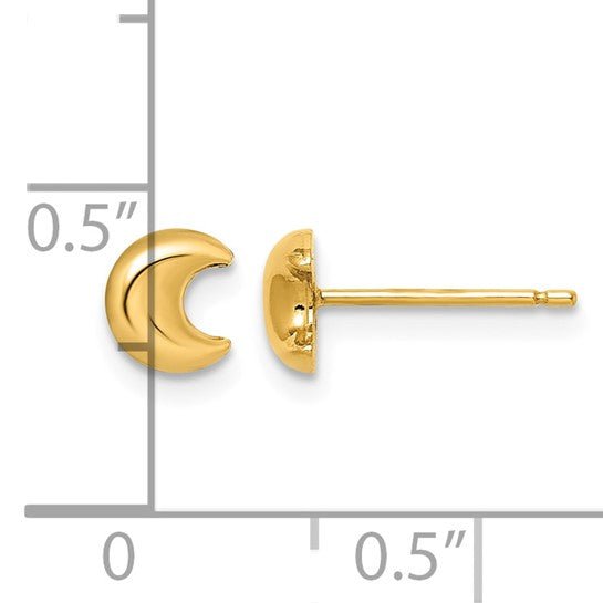 14k Real Yellow Gold Crescent Moon Post Stud Earrings