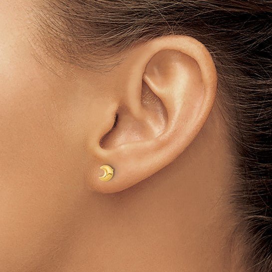 14k Real Yellow Gold Crescent Moon Post Stud Earrings