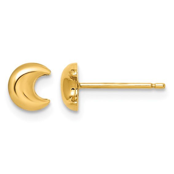 14k Real Yellow Gold Crescent Moon Post Stud Earrings