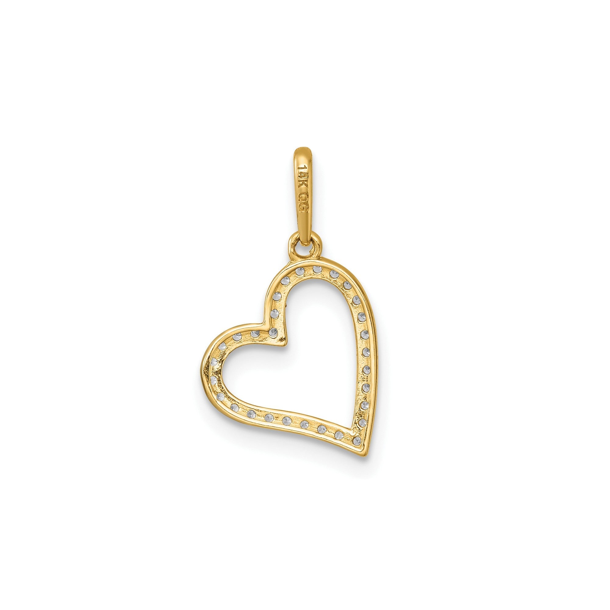 14k Real Yellow Gold CZ Open Heart Pendant, 20x11mm - JewelryAffairs