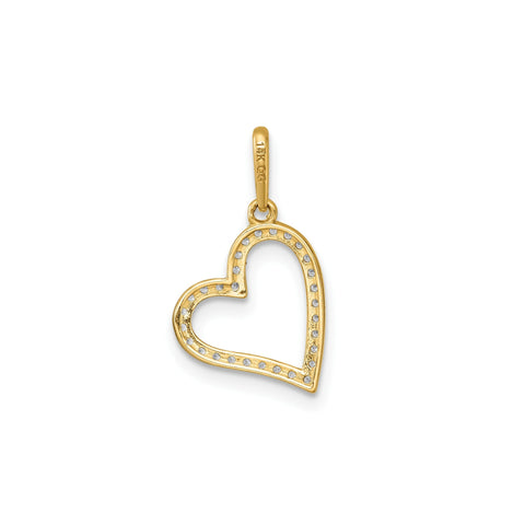 14k Real Yellow Gold CZ Open Heart Pendant, 20x11mm
