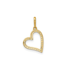 14k Real Yellow Gold CZ Open Heart Pendant, 20x11mm