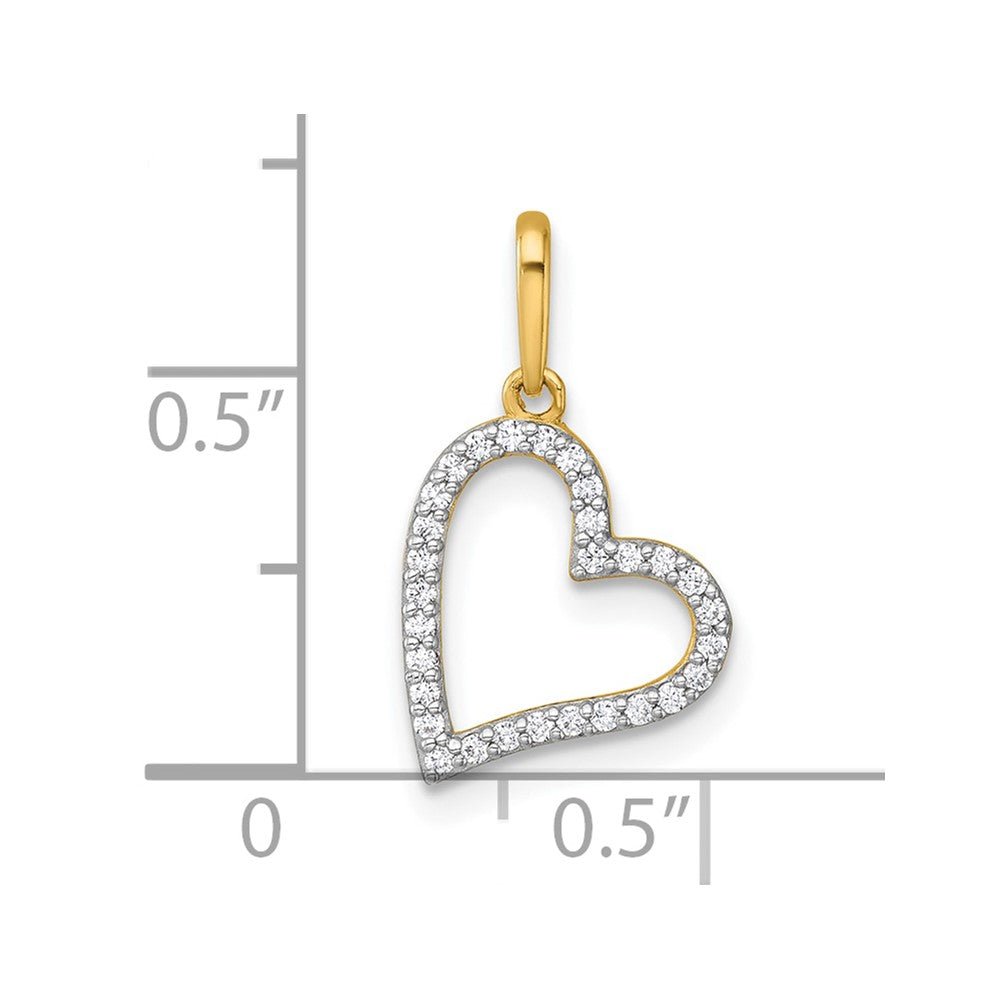 14k Real Yellow Gold CZ Open Heart Pendant, 20x11mm - JewelryAffairs