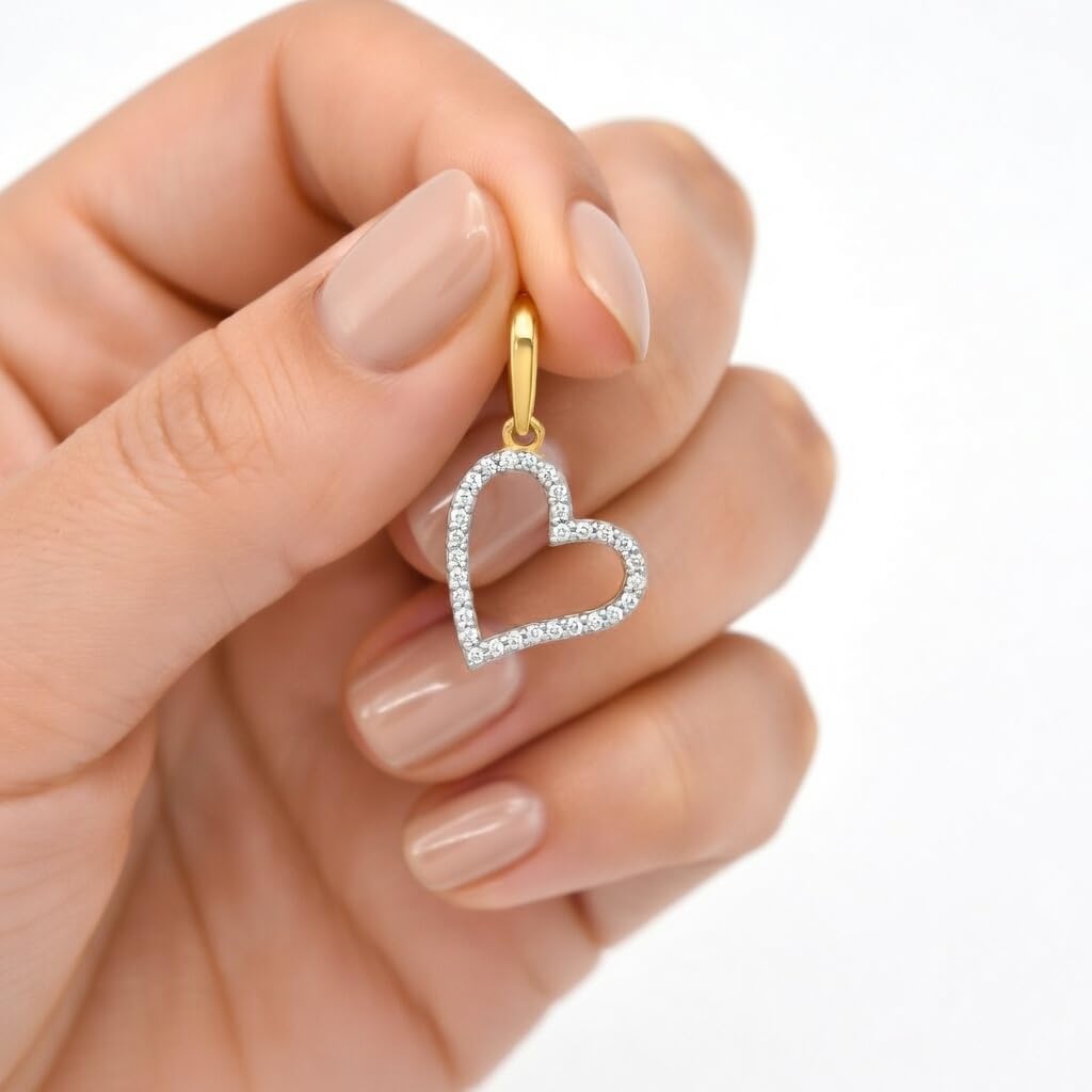 14k Real Yellow Gold CZ Open Heart Pendant, 20x11mm - JewelryAffairs