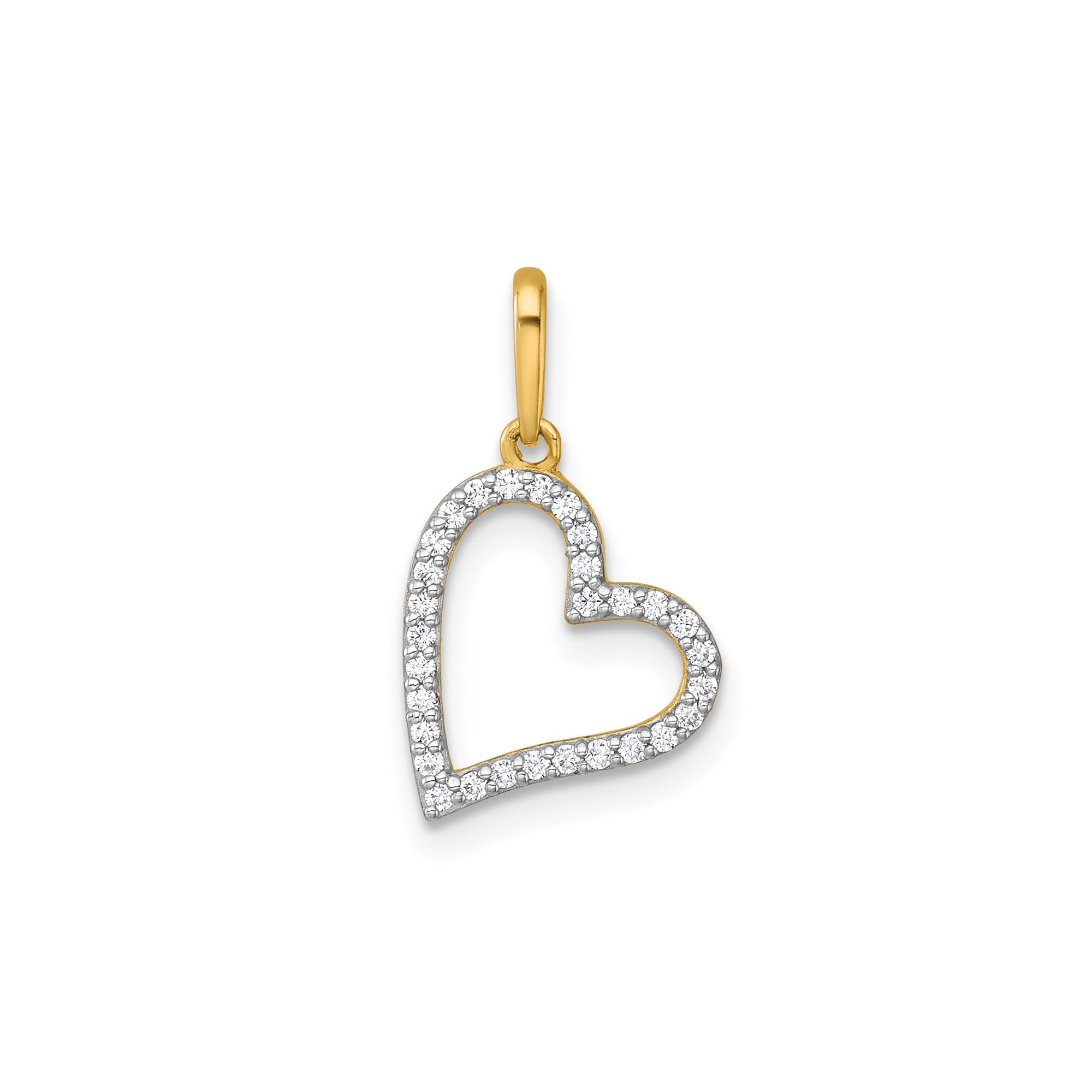 14k Real Yellow Gold CZ Open Heart Pendant, 20x11mm - JewelryAffairs