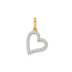 14k Real Yellow Gold CZ Open Heart Pendant, 20x11mm - JewelryAffairs