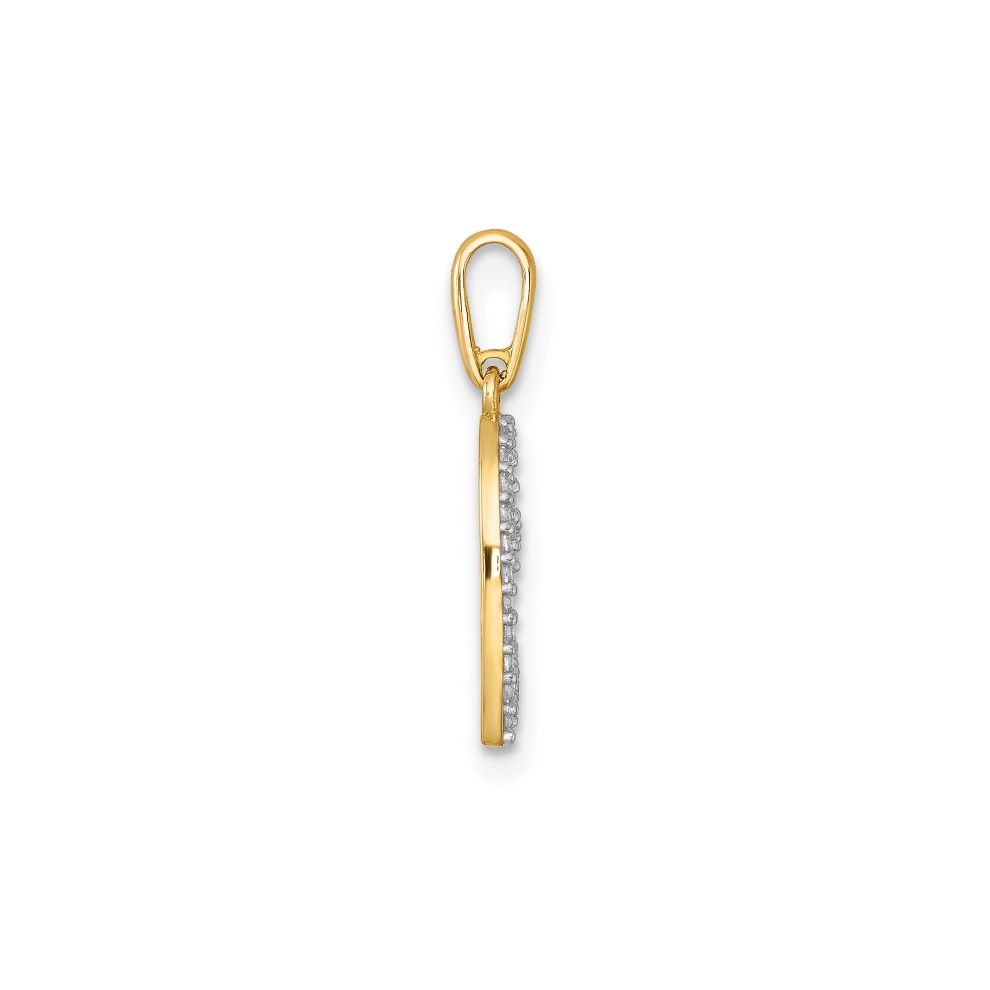 14k Real Yellow Gold CZ Open Heart Pendant, 20x11mm - JewelryAffairs