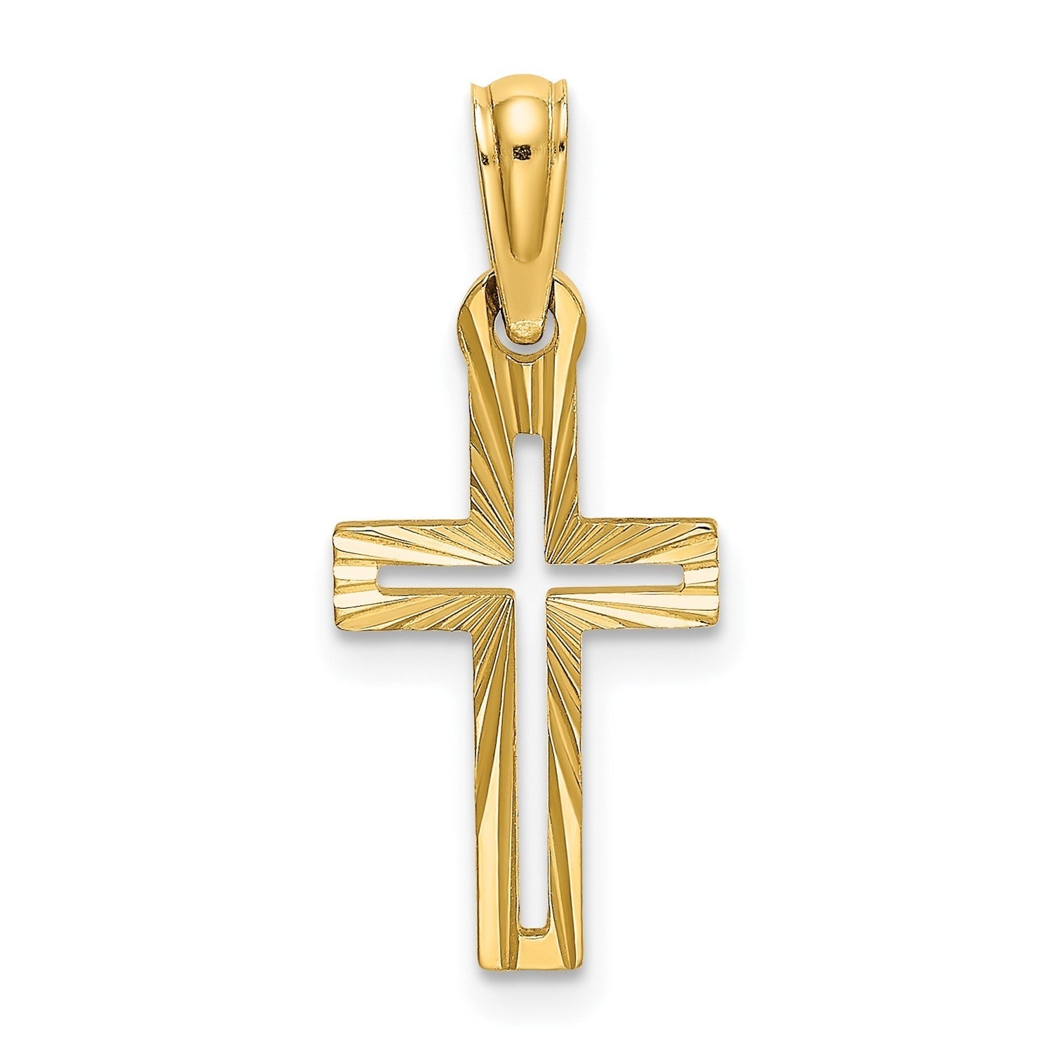 14K Real Yellow Gold D/C Cross Charm Pendant, Length 22mm