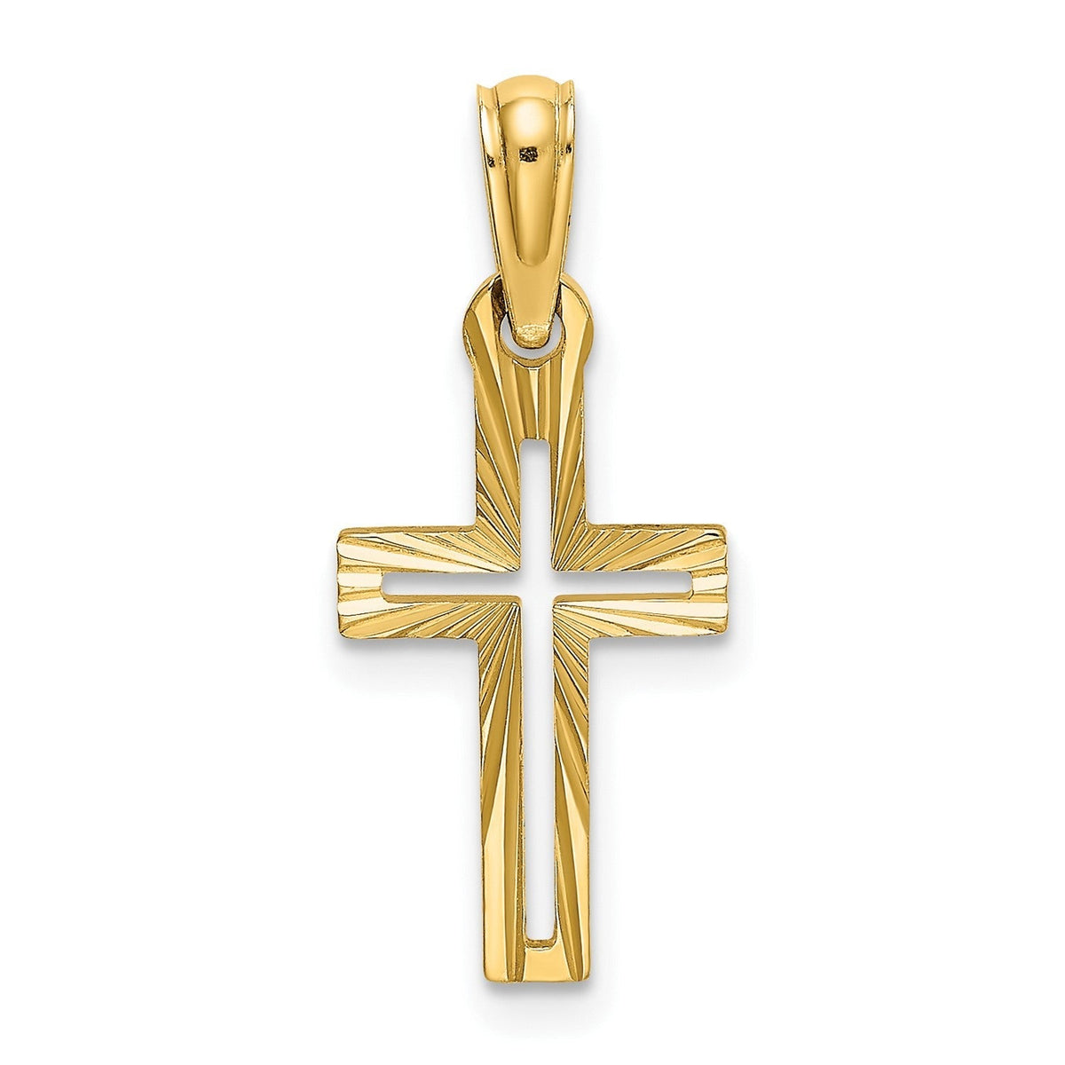 14K Real Yellow Gold D/C Cross Charm Pendant, Length 22mm