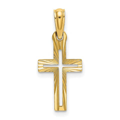 14K Real Yellow Gold D/C Cross Charm Pendant, Length 22mm