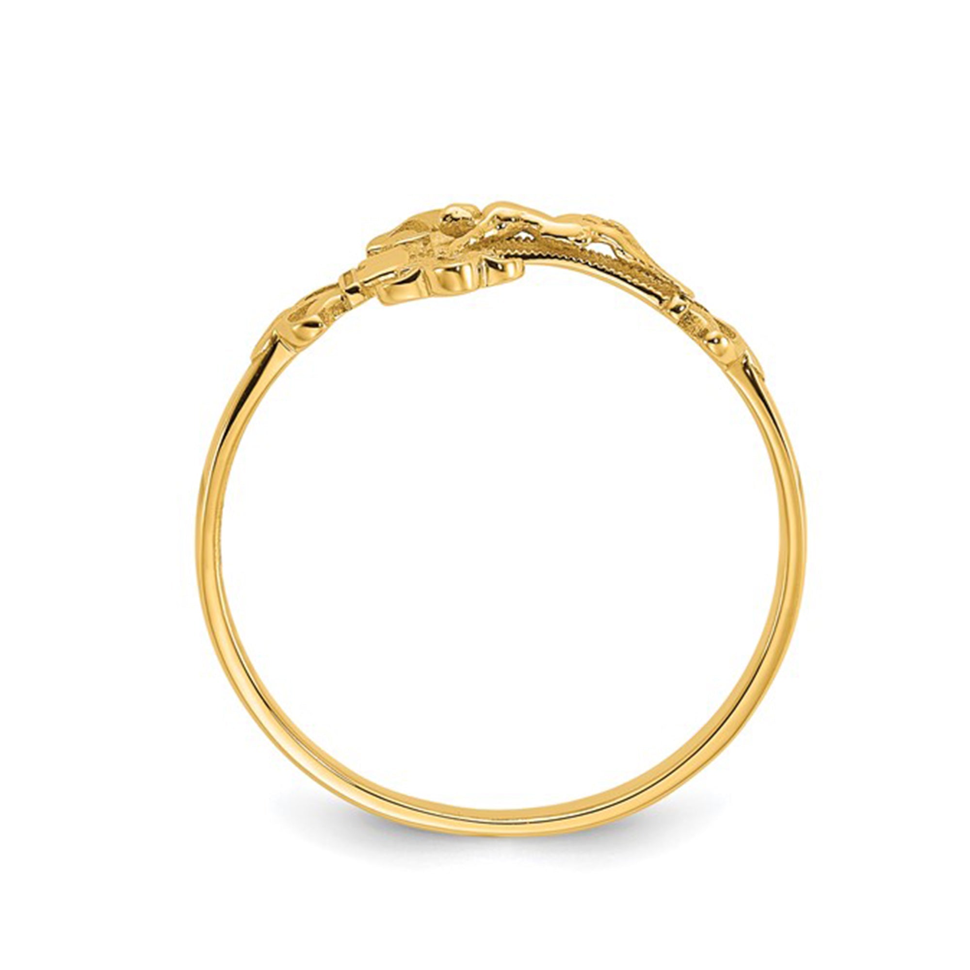 14K Real Yellow Gold Diamond Cut Crucifix Ring, Size 7 - JewelryAffairs