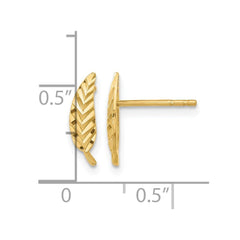 14K Real Yellow Gold Diamond Cut Leaf Ear Climber Stud Earrings - JewelryAffairs