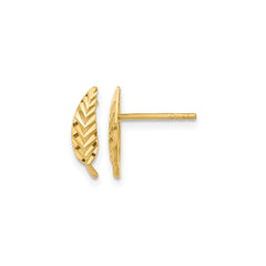 14K Real Yellow Gold Diamond Cut Leaf Ear Climber Stud Earrings - JewelryAffairs