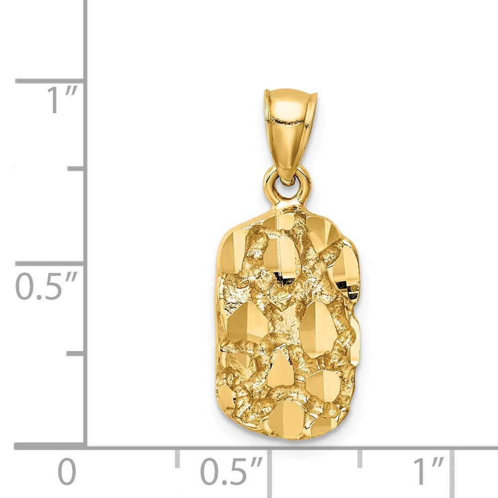 14k Real Yellow Gold Diamond-Cut Nugget Pendant Charm 1 Inch Length