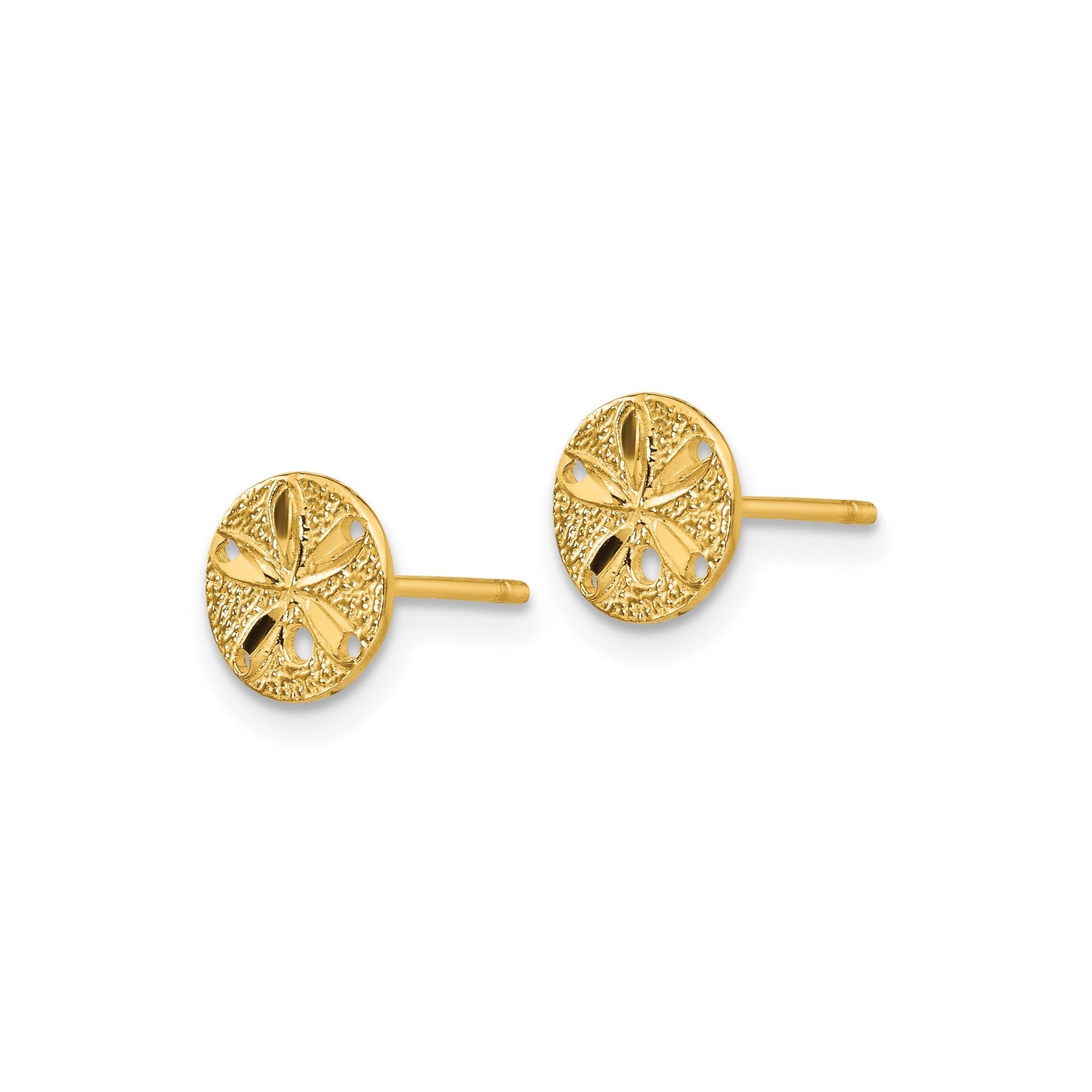 14k Real Yellow Gold Diamond - Cut Sand Dollar Post Stud Earrings, 8mm - JewelryAffairs