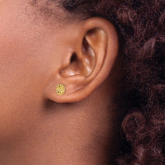 14k Real Yellow Gold Diamond - Cut Sand Dollar Post Stud Earrings, 8mm - JewelryAffairs