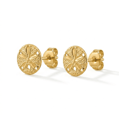 14k Real Yellow Gold Diamond - Cut Sand Dollar Post Stud Earrings, 8mm - JewelryAffairs