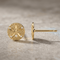14k Real Yellow Gold Diamond - Cut Sand Dollar Post Stud Earrings, 8mm - JewelryAffairs