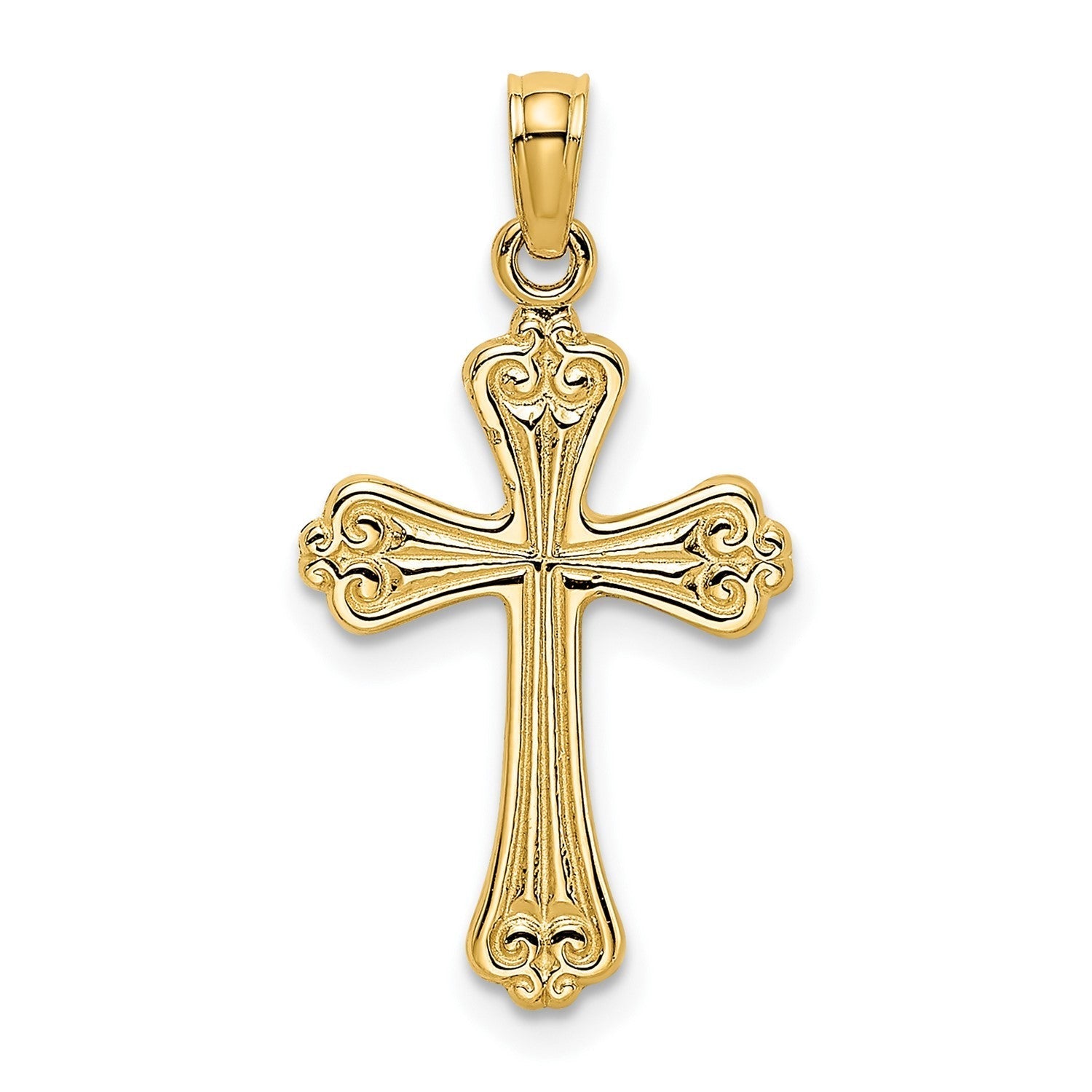14K Real Yellow Gold Engraved Cross Charm Pendant - JewelryAffairs