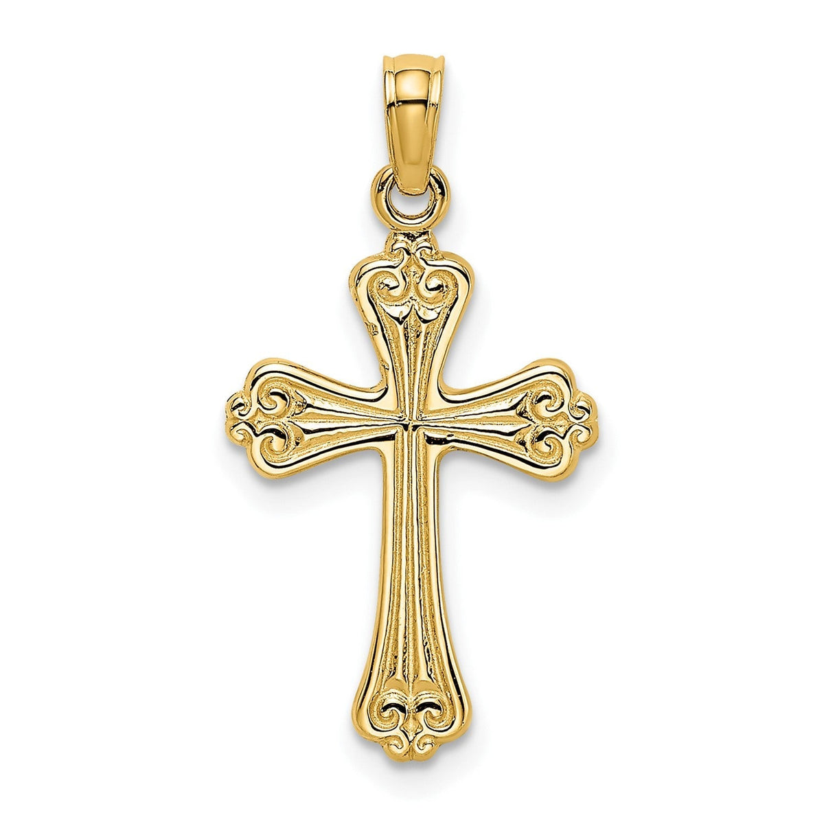 14K Real Yellow Gold Engraved Cross Charm Pendant - JewelryAffairs