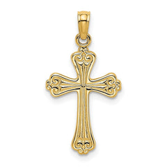 14K Real Yellow Gold Engraved Cross Charm Pendant - JewelryAffairs