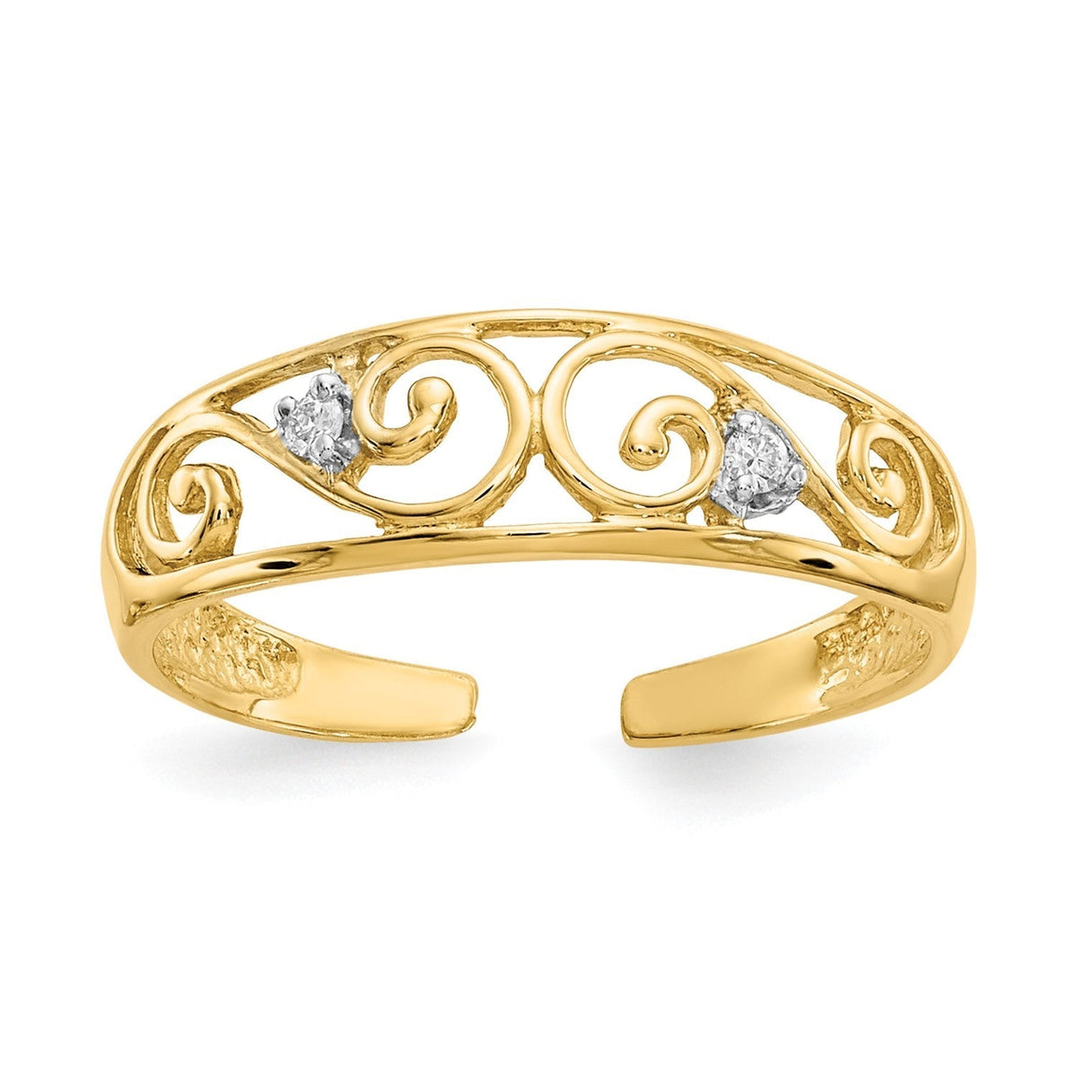 14k Real Yellow Gold Filigree Diamond Stones Toe Ring - JewelryAffairs