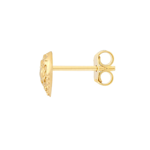 14K Real Yellow Gold Heart Pattern Stud Earrings, 8mm