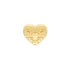 14K Real Yellow Gold Heart Pattern Stud Earrings, 8mm