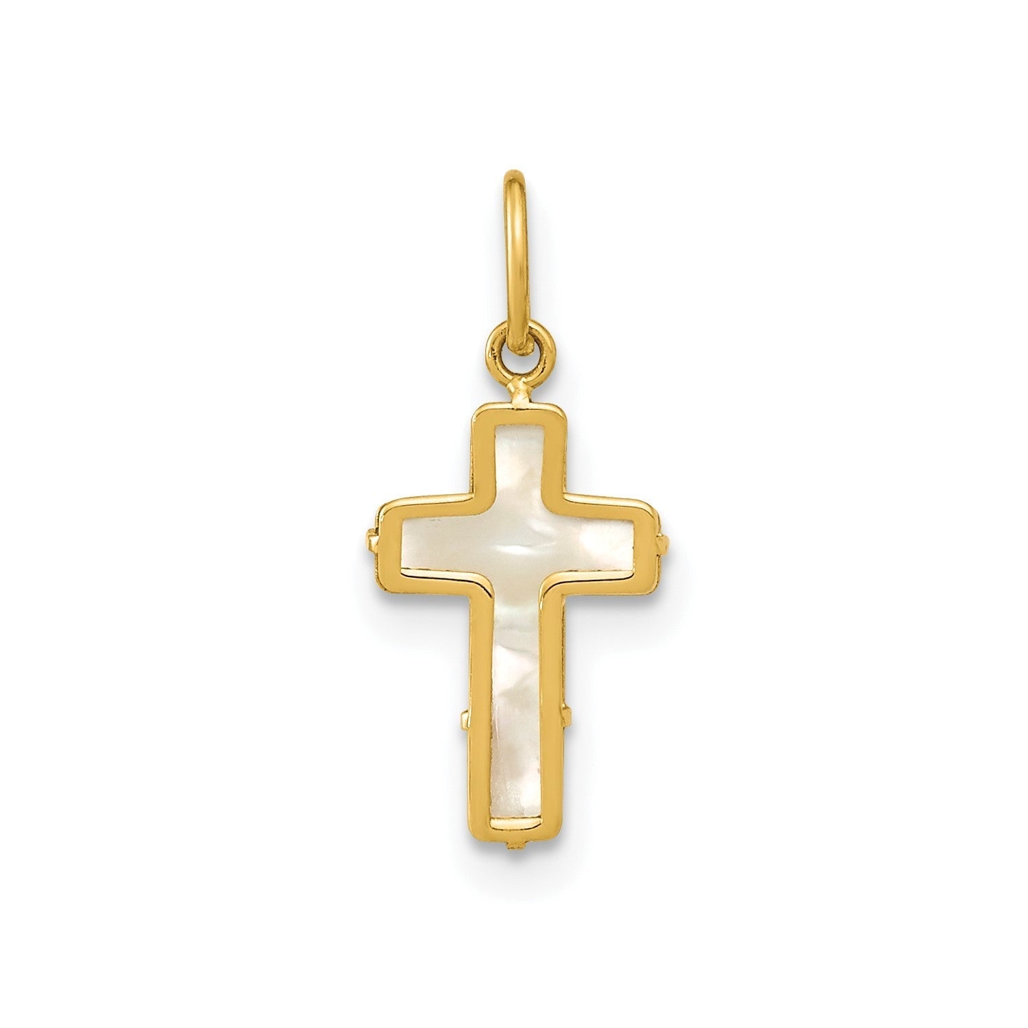 14K Real Yellow Gold High Polished Mother of Pearl Cross Pendant, 12x8mm - JewelryAffairs