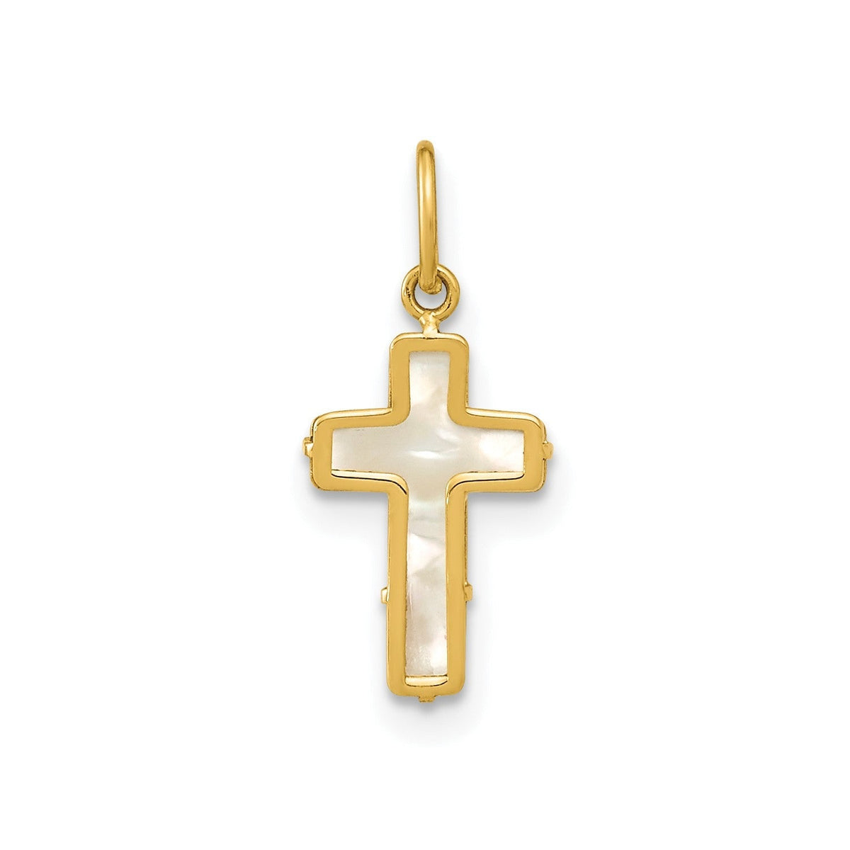 14K Real Yellow Gold High Polished Mother of Pearl Cross Pendant, 12x8mm - JewelryAffairs