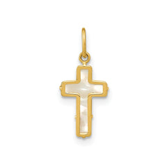 14K Real Yellow Gold High Polished Mother of Pearl Cross Pendant, 12x8mm - JewelryAffairs