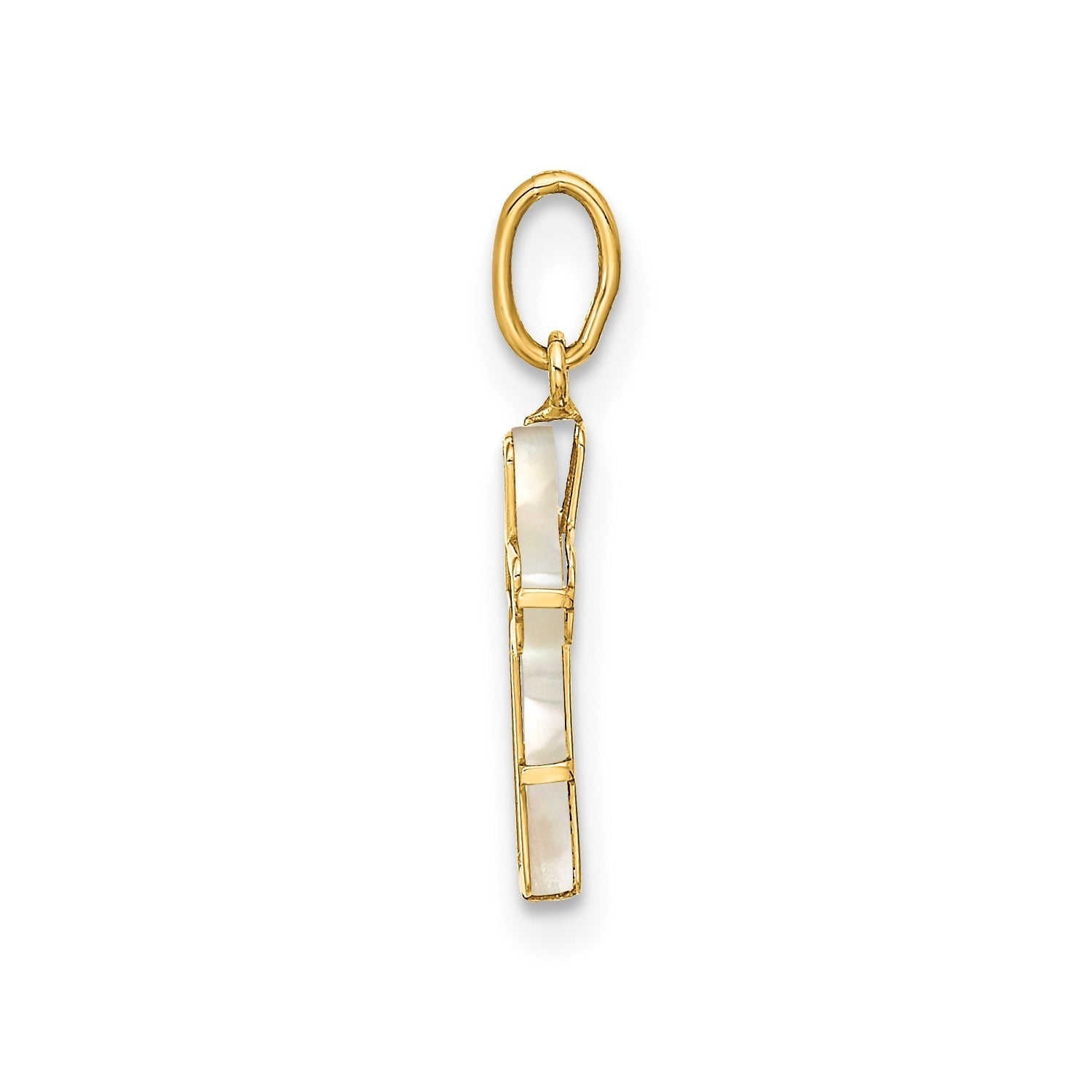 14K Real Yellow Gold High Polished Mother of Pearl Cross Pendant, 12x8mm - JewelryAffairs