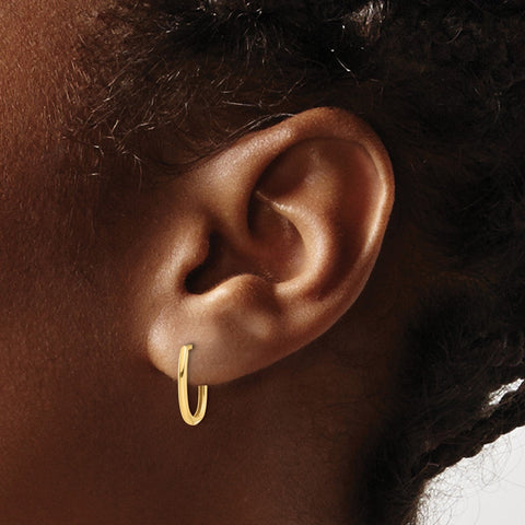 14k Real Yellow Gold High Polished Oval Hinged Hoop Earrings, 13mm