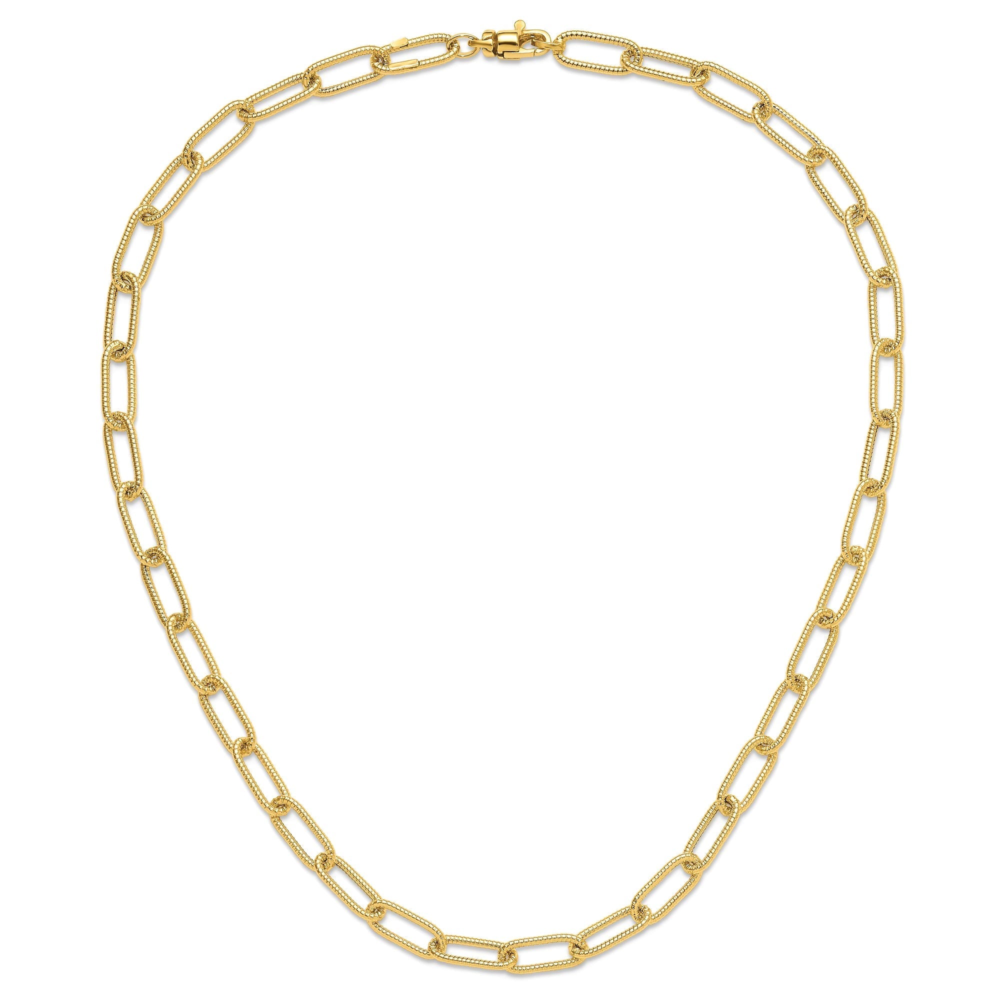 14k Real Yellow Gold Oval Link Paperclip Necklace, 6mm, 18