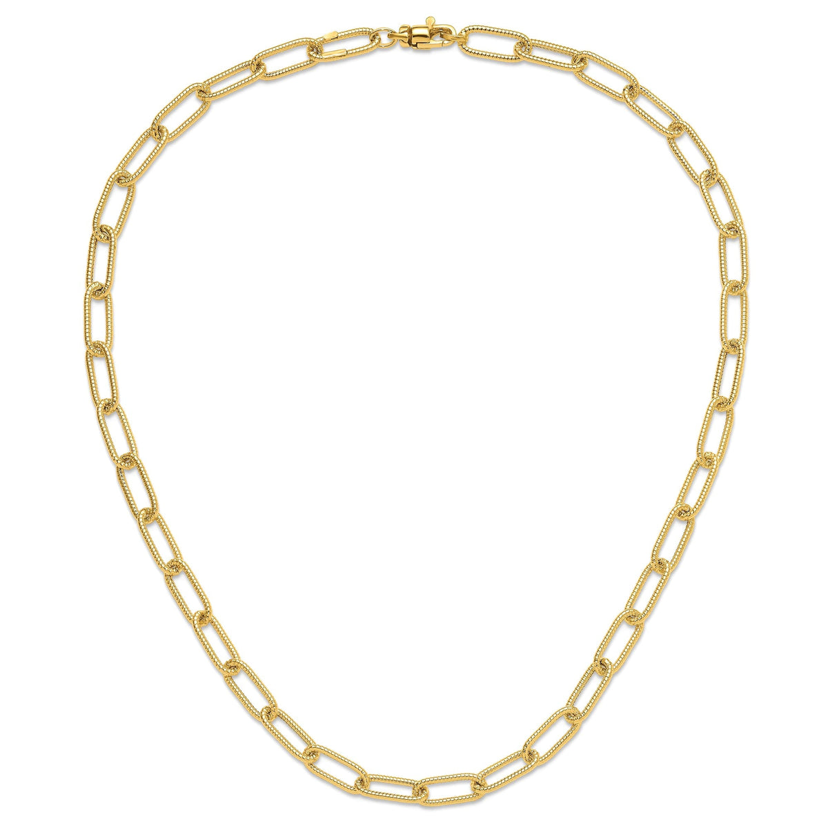 14k Real Yellow Gold Oval Link Paperclip Necklace, 6mm, 18