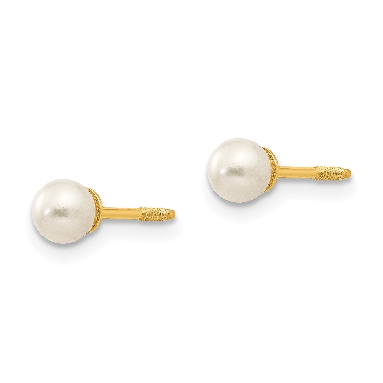 14k Real Yellow Gold Reversible 3.75 - 4mm FW Cultured Pearl and Gold Bead Earrings - JewelryAffairs