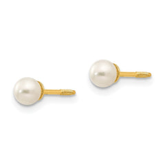 14k Real Yellow Gold Reversible 3.75 - 4mm FW Cultured Pearl and Gold Bead Earrings - JewelryAffairs
