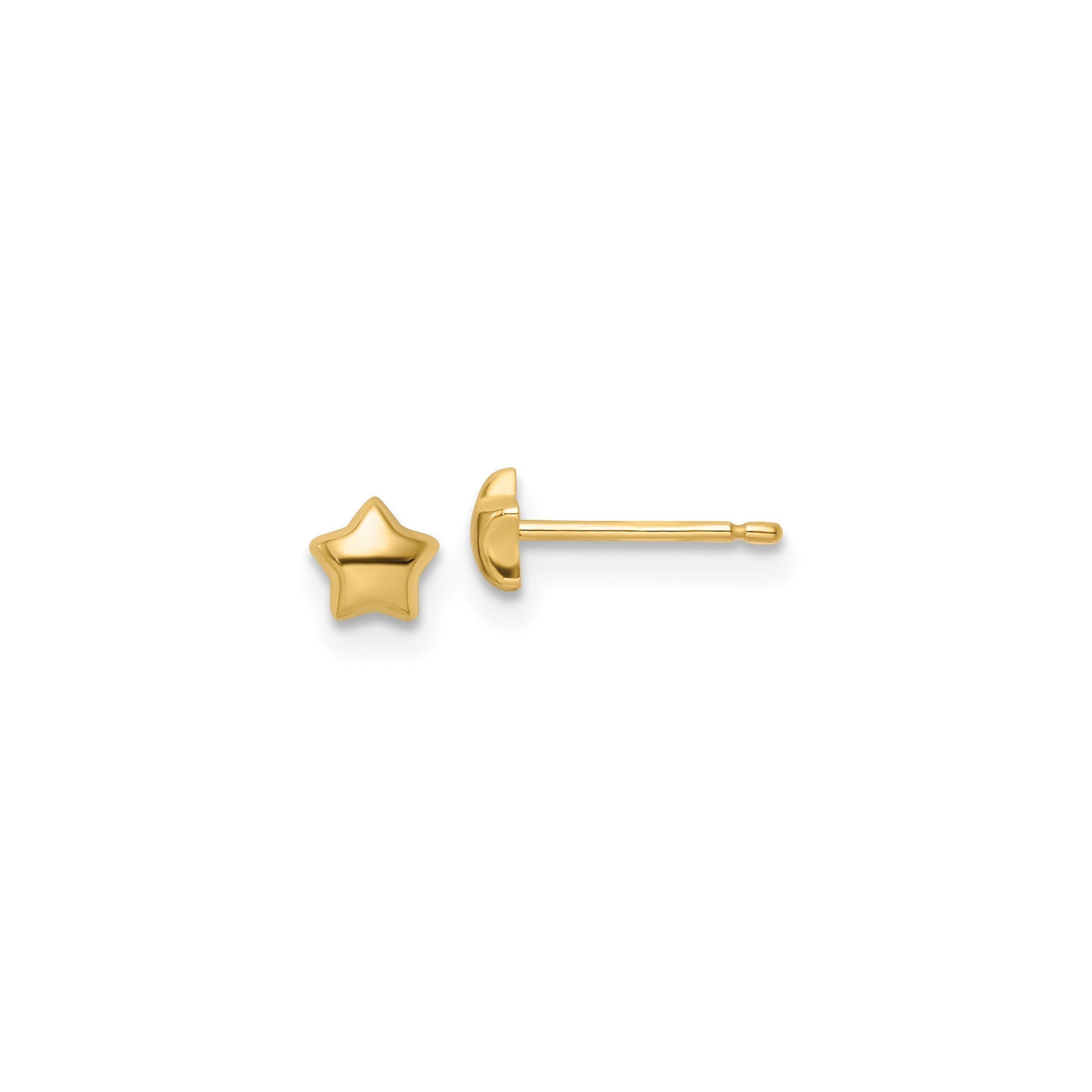 14k Real Yellow Gold Star Stud Small Earrings - JewelryAffairs