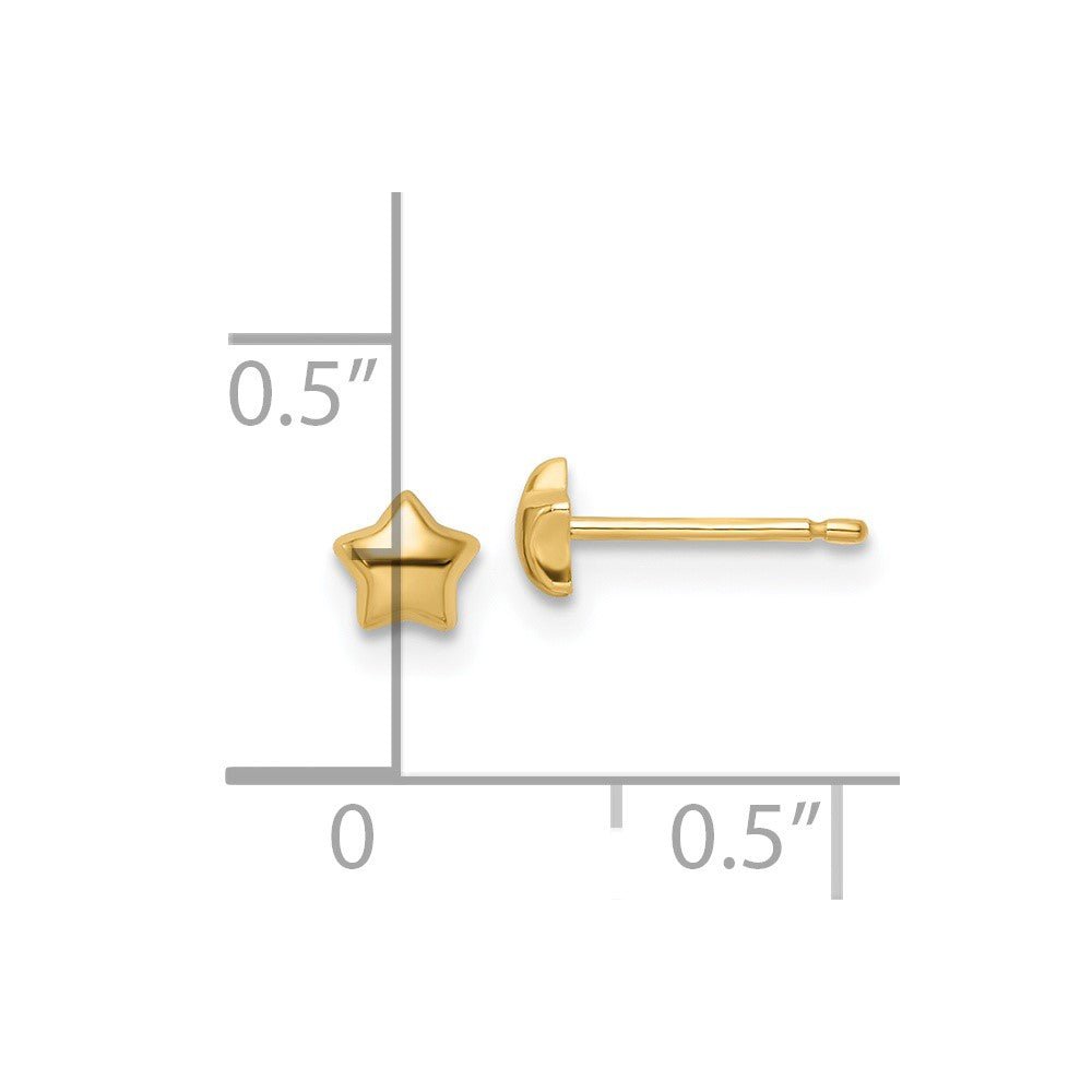 14k Real Yellow Gold Star Stud Small Earrings - JewelryAffairs