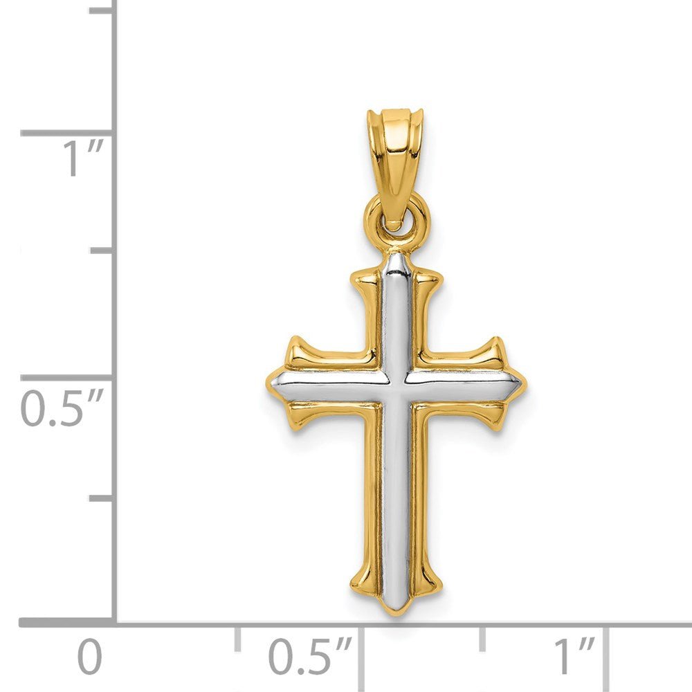 14k Real Yellow Gold with Rhodium Finisj Reversible Hollow Cross Pendant, 26x13mm - JewelryAffairs