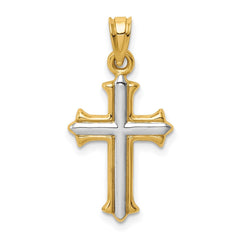 14k Real Yellow Gold with Rhodium Finisj Reversible Hollow Cross Pendant, 26x13mm - JewelryAffairs