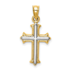 14k Real Yellow Gold with Rhodium Finisj Reversible Hollow Cross Pendant, 26x13mm - JewelryAffairs