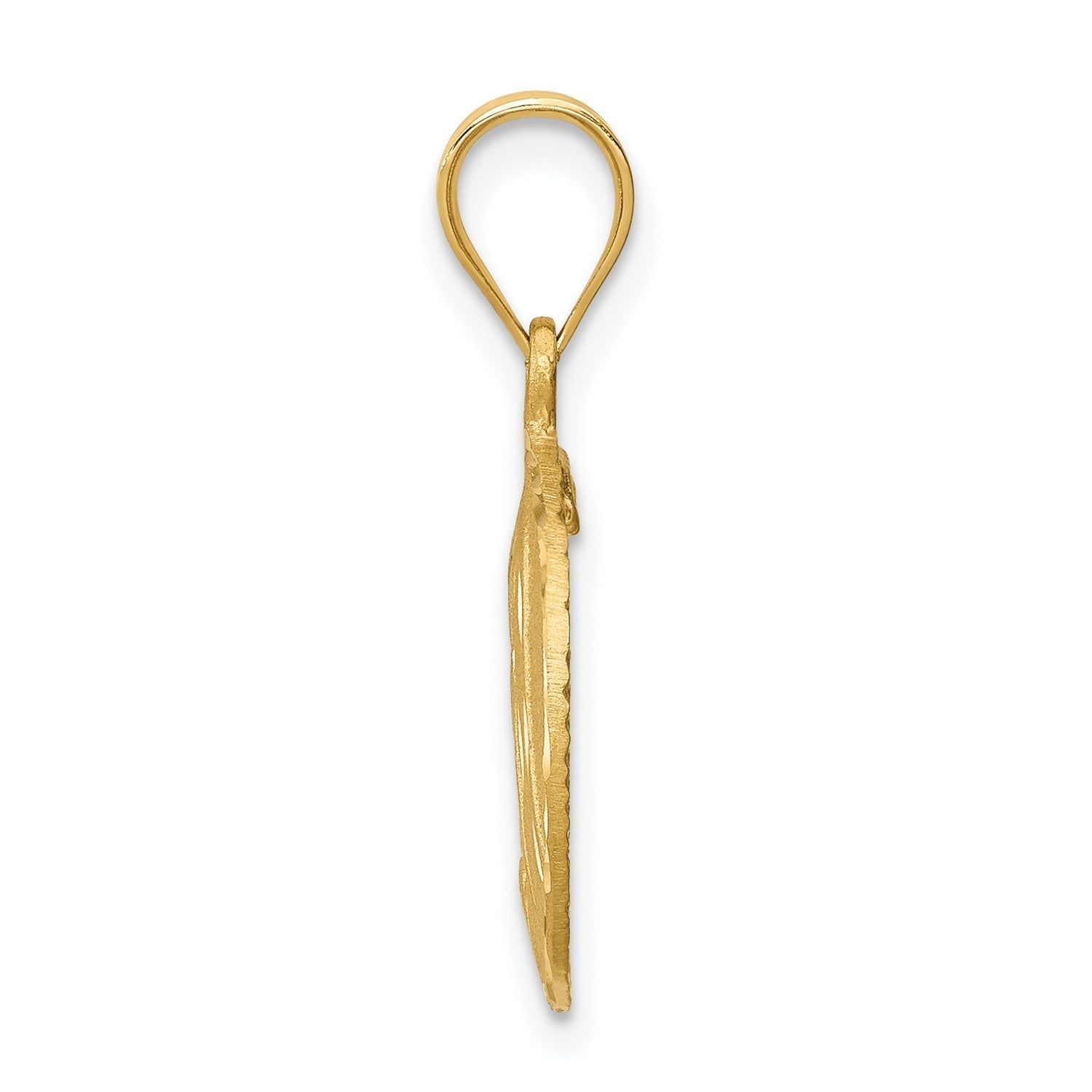 14k Real Yellow Solid Gold Brushed Diamond Cut Virgin Mary Pendant Charm, 23mm