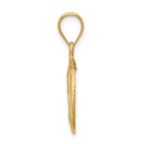14k Real Yellow Solid Gold Brushed Diamond Cut Virgin Mary Pendant Charm, 23mm