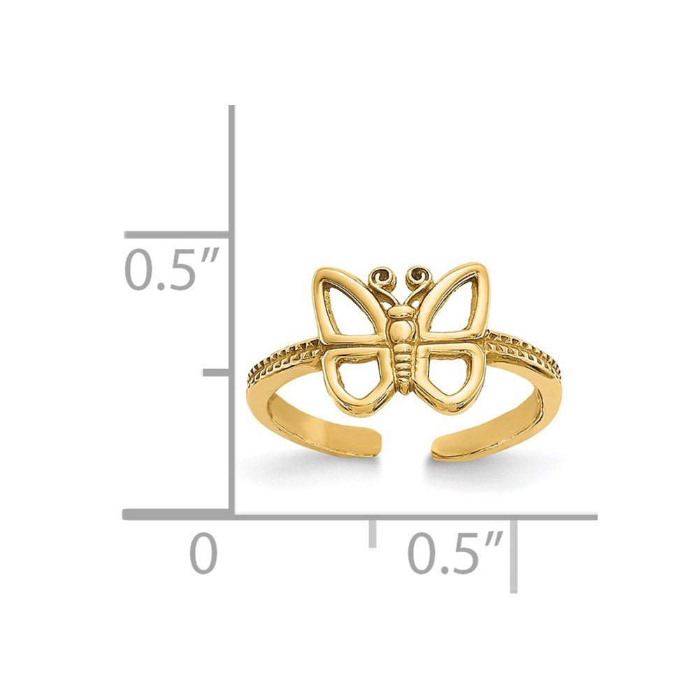 14k Real Yellow Solid Gold Butterfly Design Summer Toe Ring - JewelryAffairs