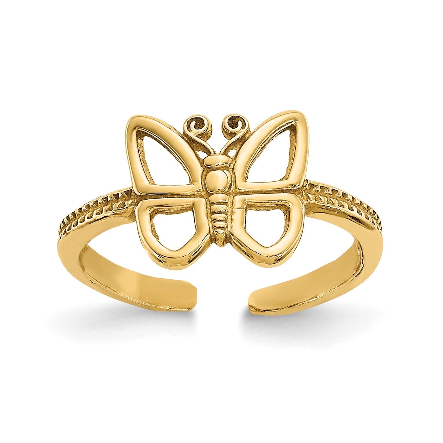 14k Real Yellow Solid Gold Butterfly Design Summer Toe Ring - JewelryAffairs